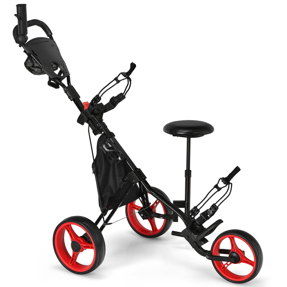 3 Wheels Golf Push Cart Golf Pull Trolley 4 Height Positions W/ Umbrella Holder