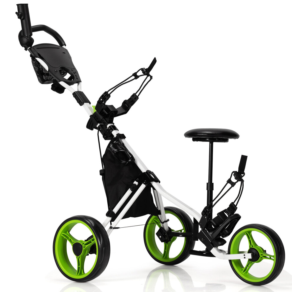 3 Wheels Golf Push Cart Golf Pull Trolley 4 Height Positions W/ Umbrella Holder