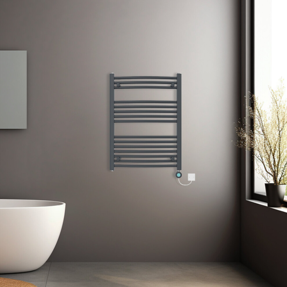 (Anthracite, 800x600mm) Pre-filled Electric Curved Heated Towel Rail Radiator Thermostatic