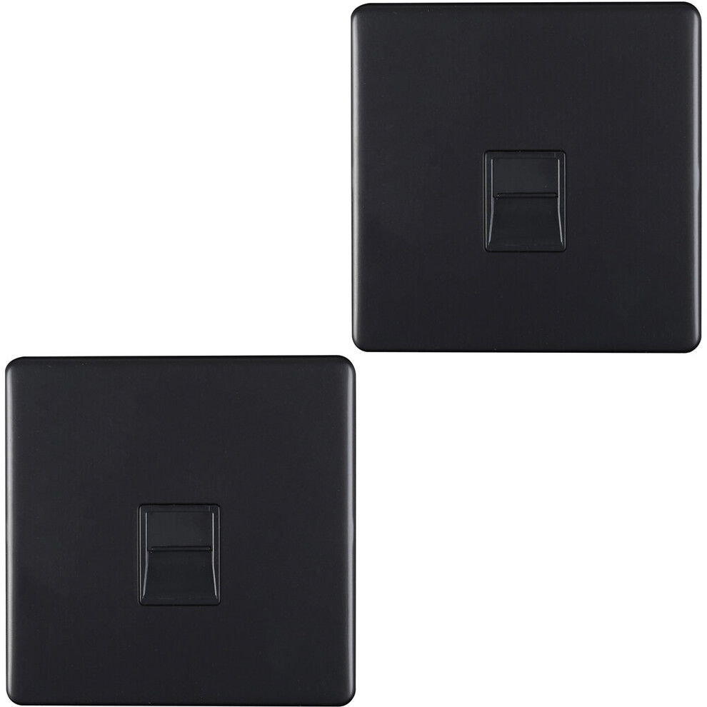 2 Pack 1 Gang Bt Telephone Master Socket Screwless Matt Blackwall Face Plate