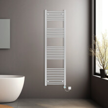 (Chrome, 1800x500mm) Pre-filled Electric Curved Heated Towel Rail Radiator Thermostatic