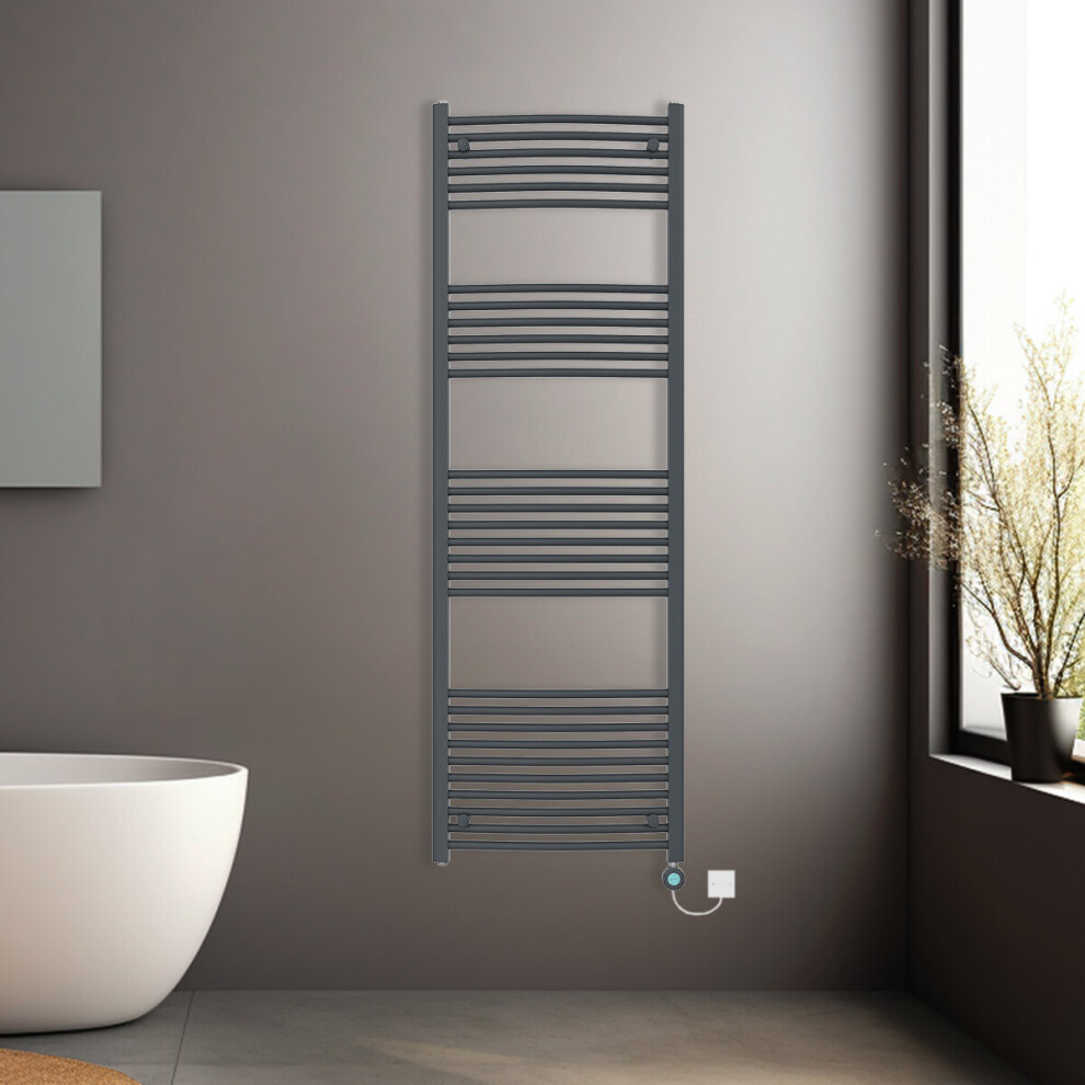 (Anthracite, 1800x600mm) Pre-filled Electric Curved Heated Towel Rail Radiator Thermostatic