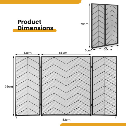 Costway 3-Panel Folding Fireplace Screen Spark Guard W/ Mesh Pattern 132 x 79 CM 1