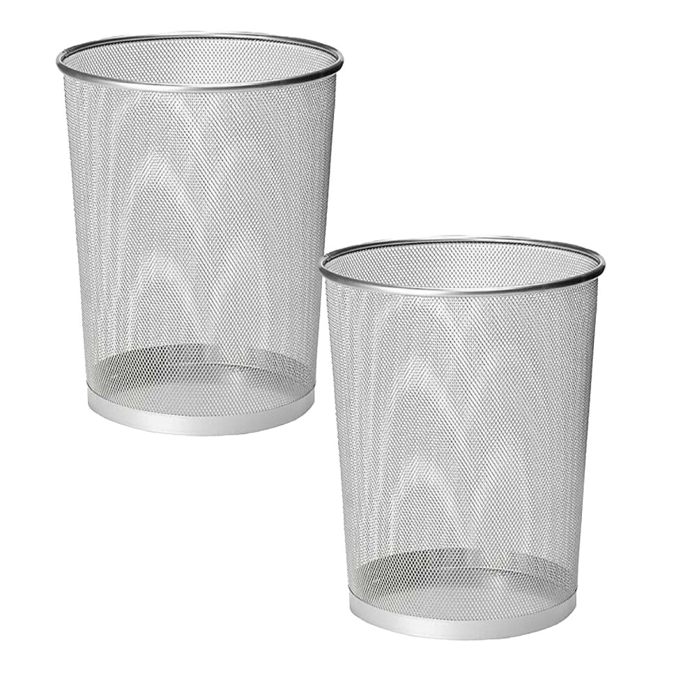 (Silver, Pack of 2) KAV Lightweight Metal Mesh Wastebasket Paper Bin