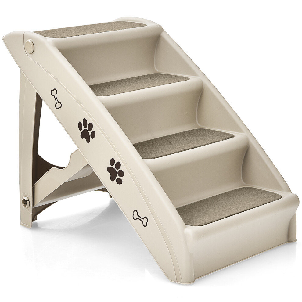 Folding 4-Step Dog Stair Pet Stairs w/ Non-slip Foot Pads & Carpets