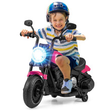 6V Ride-On Kids' Off-Road Motorbike with Headlight & Music - Removable Training Wheels, USB/TF/AUX, 1.5-2.5 km/h, Pink