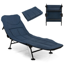 Folding Camping Cot Recliner Sun Lounger W/ Adjustable Backrest & Mattress Detachable