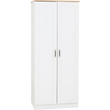 Portland 2-Door Wardrobe in White with Oak Effect Finish (100-101-202) - Traditional Styling, Metal Hinges & Handles