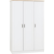 Portland 3 Door Wardrobe in White with Oak Effect Finish
