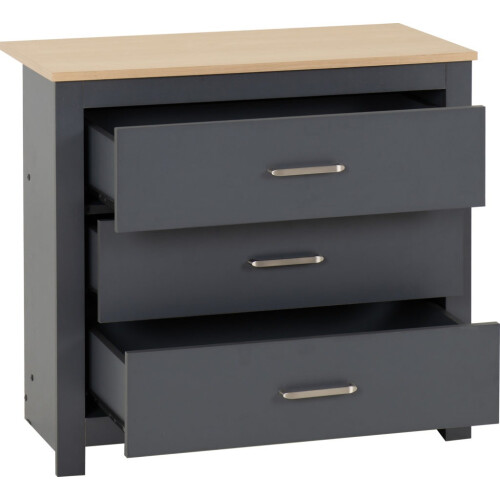 Seconique Portland 3 Drawer Chest in Grey with Oak Effect Finish 1