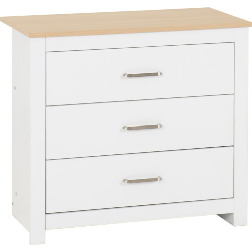 Seconique Portland 3 Drawer Chest in White with Oak Effect Finish