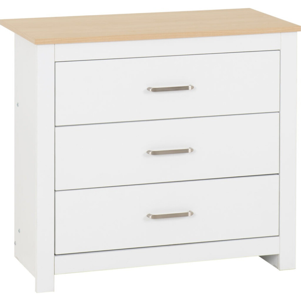 Seconique Portland 3 Drawer Chest In With Oak Effect Finish White