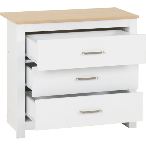 Seconique Portland 3 Drawer Chest in White with Oak Effect Finish 1