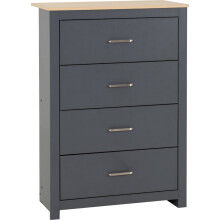 Portland 4 Drawer Chest in Grey with Oak Effect Finish