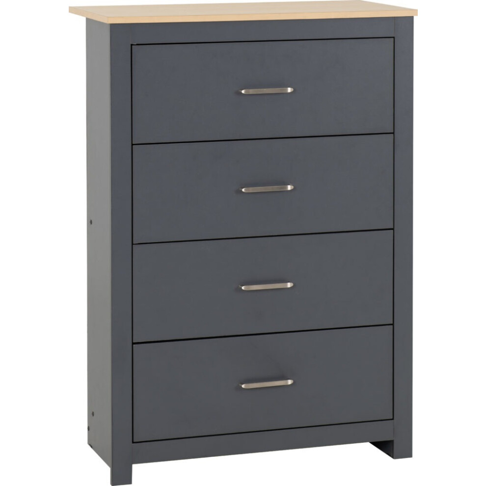 Seconique Portland 4 Drawer Chest In With Oak Effect Finish Grey