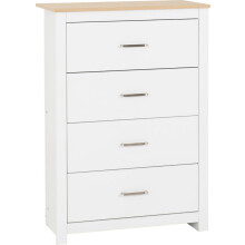 Portland 4 Drawer Chest in White with Oak Effect Finish
