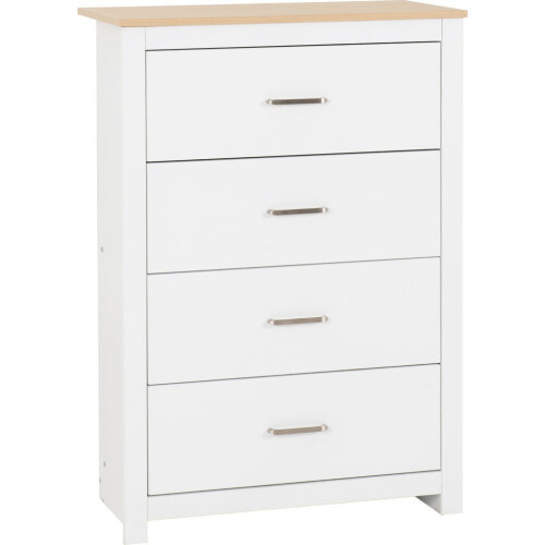 Seconique Portland 4 Drawer Chest in White with Oak Effect Finish