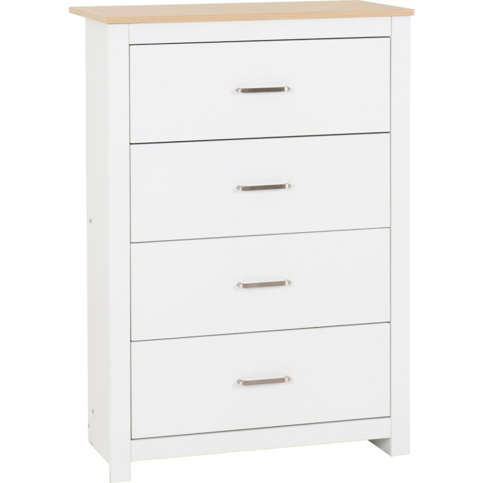 Seconique Portland 4 Drawer Chest In With Oak Effect Finish White