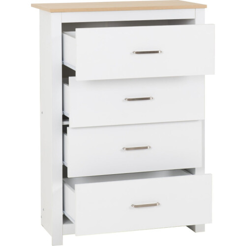 Seconique Portland 4 Drawer Chest in White with Oak Effect Finish 1