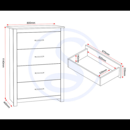 Seconique Portland 4 Drawer Chest in White with Oak Effect Finish 2