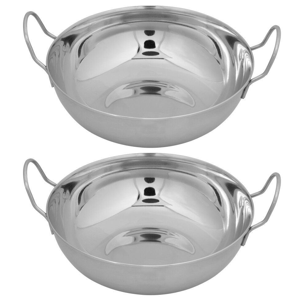 (21cm, 2x Balti Dish) Stainless Steel Curry Balti Serving Dishes