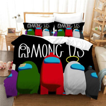 (Black, EU-Single-2pcs-135*200cm) Game Among Us Bedding Set Quilt Duvet Cover Pillowcase 3D Print Comforter Cover