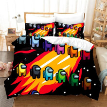 (Orange, EU-Single-2pcs-135*200cm) Game Among Us Bedding Set Quilt Duvet Cover Pillowcase 3D Print Comforter Cover