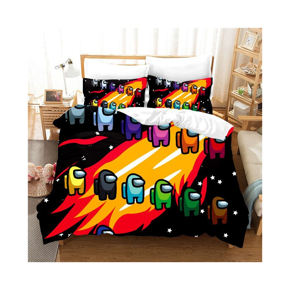 (Orange, EU-Single-2pcs-135*200cm) Game Among Us Bedding Set Quilt Duvet Cover Pillowcase 3D Print Comforter Cover