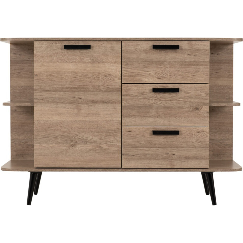 Saxton 1 Door 3 Drawer Sideboard Mid Oak Effect and Grey Finish