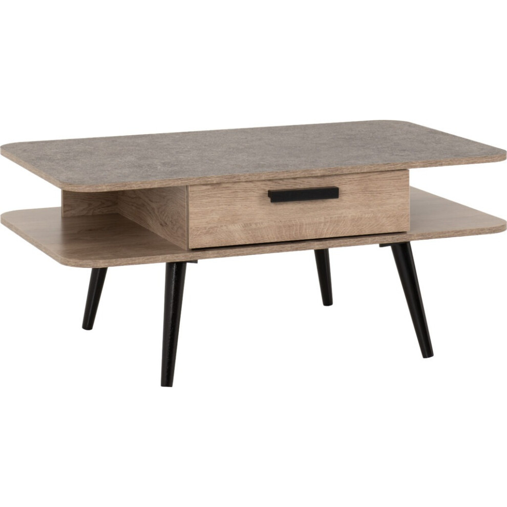 Saxton 1 Drawer Coffee Table in Mid Oak Effect and Grey Finish