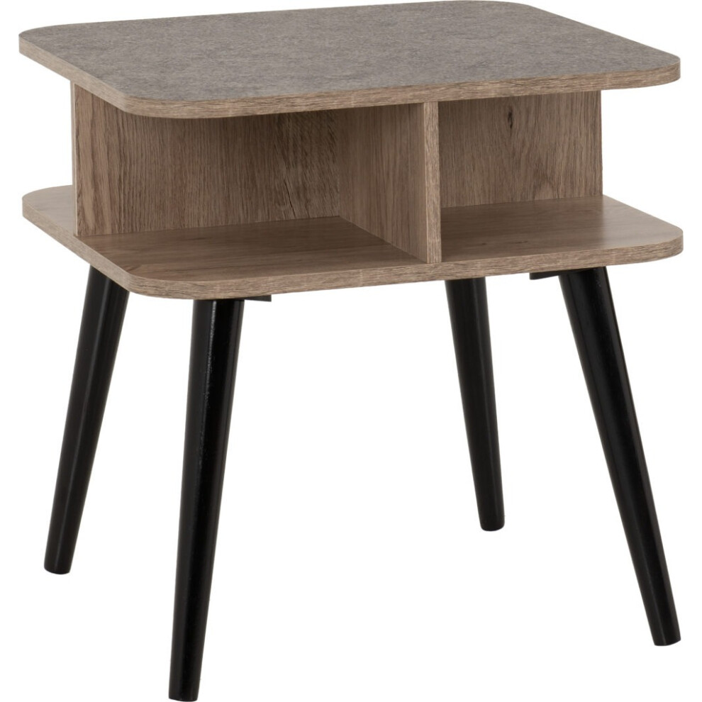 Saxton Side End Lamp Table in Mid Oak Effect and Grey Finish