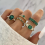 5pcs Rings Set Green Gem Stone Vintage Gold Ring Stackable Statement Rings 1