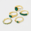 5pcs Rings Set Green Gem Stone Vintage Gold Ring Stackable Statement Rings 3