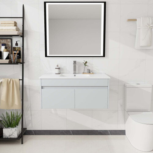 900mm Bathroom Vanity Unit & Basin Sink 100% Waterproof Cabinet with Drawer 2