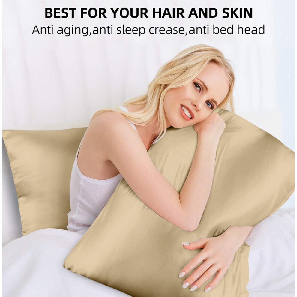 (Champaign Gold) 100% Silk Pillowcases Pair Luxury Anti Allergic & Anti Hair fall Pillow Shams