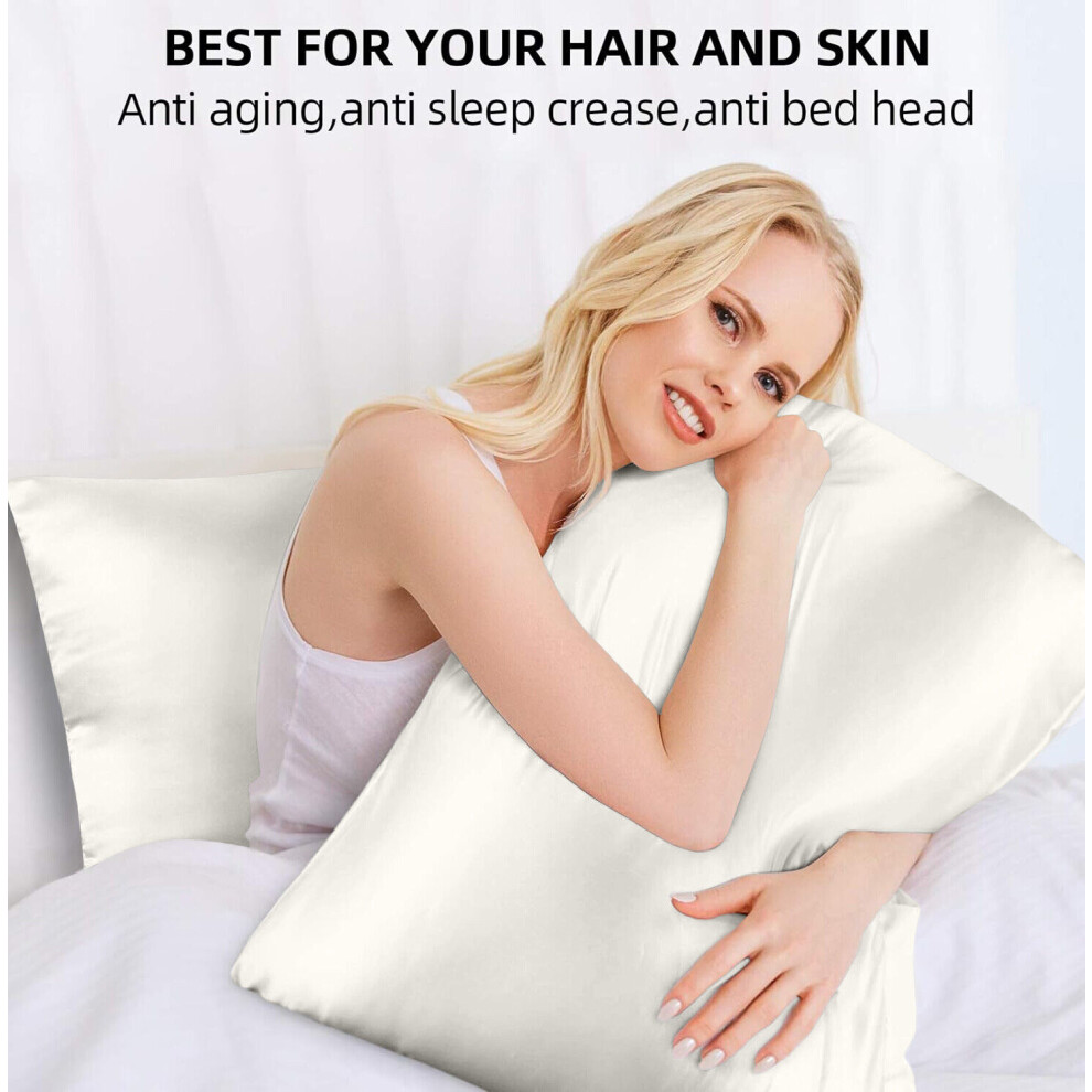 (Ivory Cream) 100% Silk Pillowcases Pair Luxury Anti Allergic & Anti Hair fall Pillow Shams