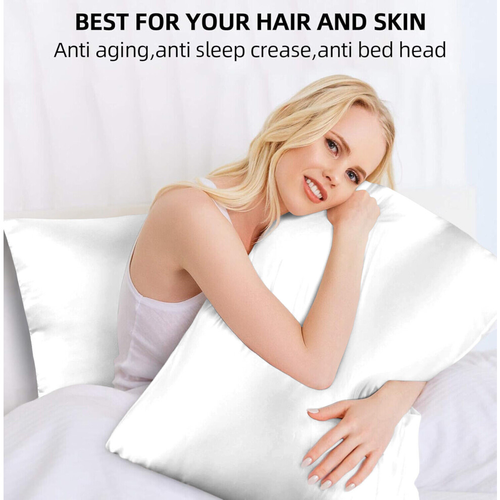 (White) 100% Silk Pillowcases Pair Luxury Anti Allergic & Anti Hair fall Pillow Shams