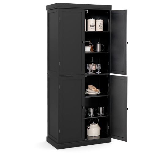 Costway Kitchen Sideboard Freestanding Cupboard Pantry Cabinet with 4 Doors