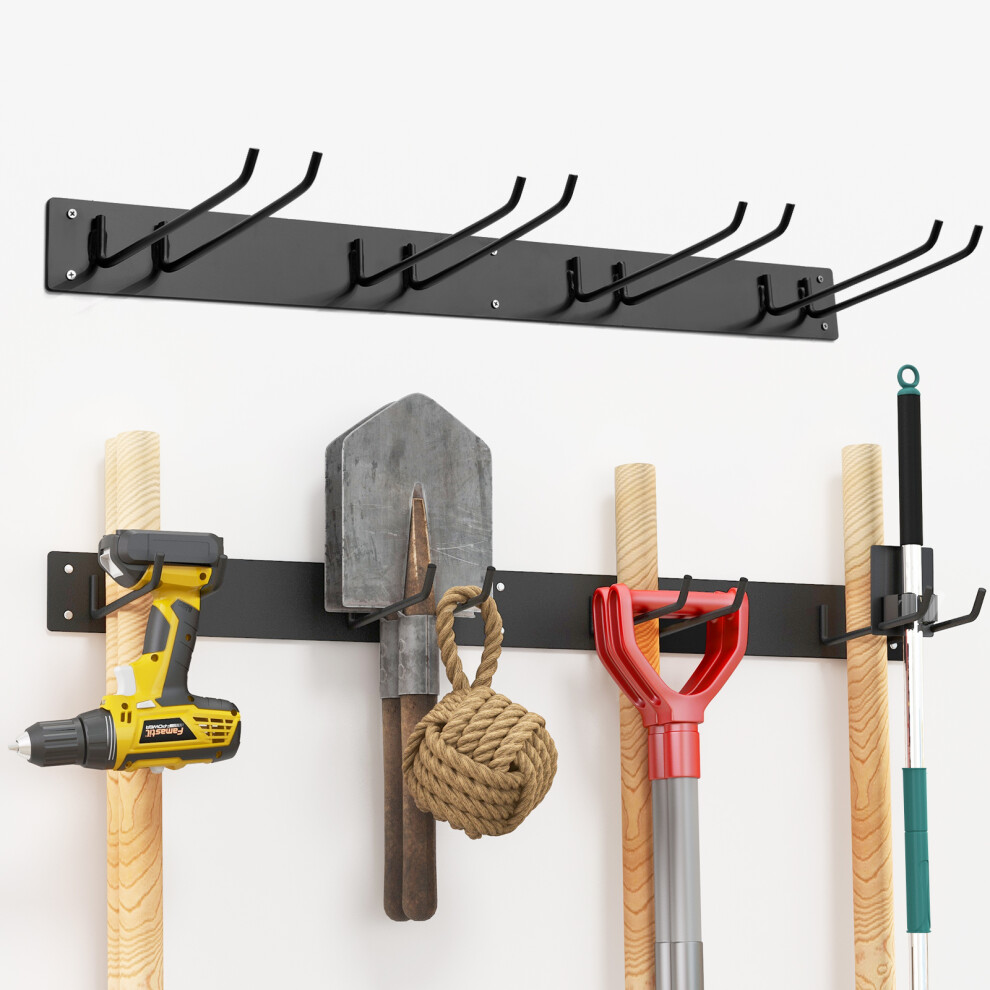 Garage Tool Rack Wall-Mounted Storage Organiser w/4 Double Layer Hooks