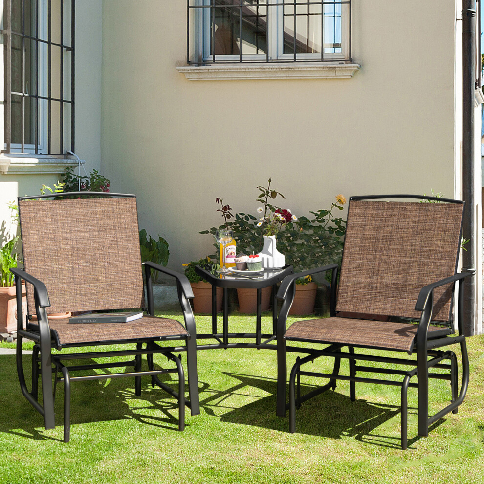 Outdoor Double Swing Glider 2-Seat Rocking Chair W/ Table & Umbrella Hole