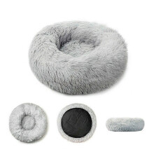 (Light-gray, Small) Plush Donut Pet Bed Dog Cat Round Nest Puppy Sofa