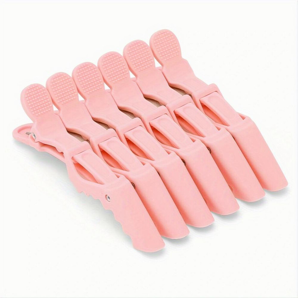 Unisex Pink 6Pcs Crocodile Clip Long Bill Clip Duck Bill Clip Hairdressing Section Clip Hot Dye Clip Hairdressing Clip