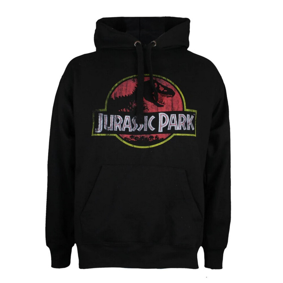 (2XL, Black) Jurassic Park Mens Distressed Logo Hoodie