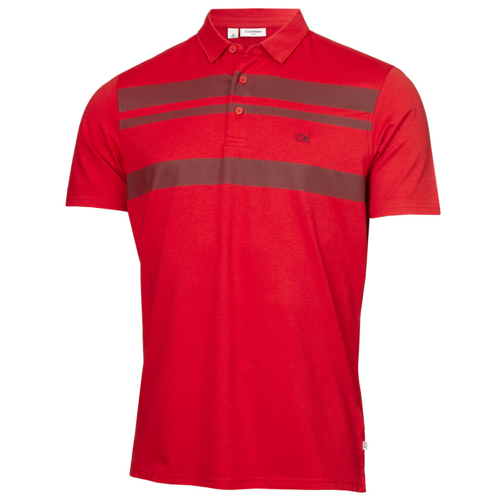 (L, Red) Calvin Klein Mens 2024 Fort Jackson Lightweight Quick Drying Golf Polo Shirt