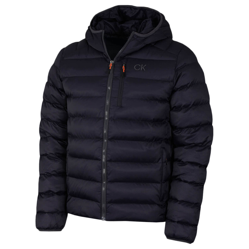 (S, Navy/Navy) Calvin Klein Mens San Gabriel Woven Jacquard Padded Jacket