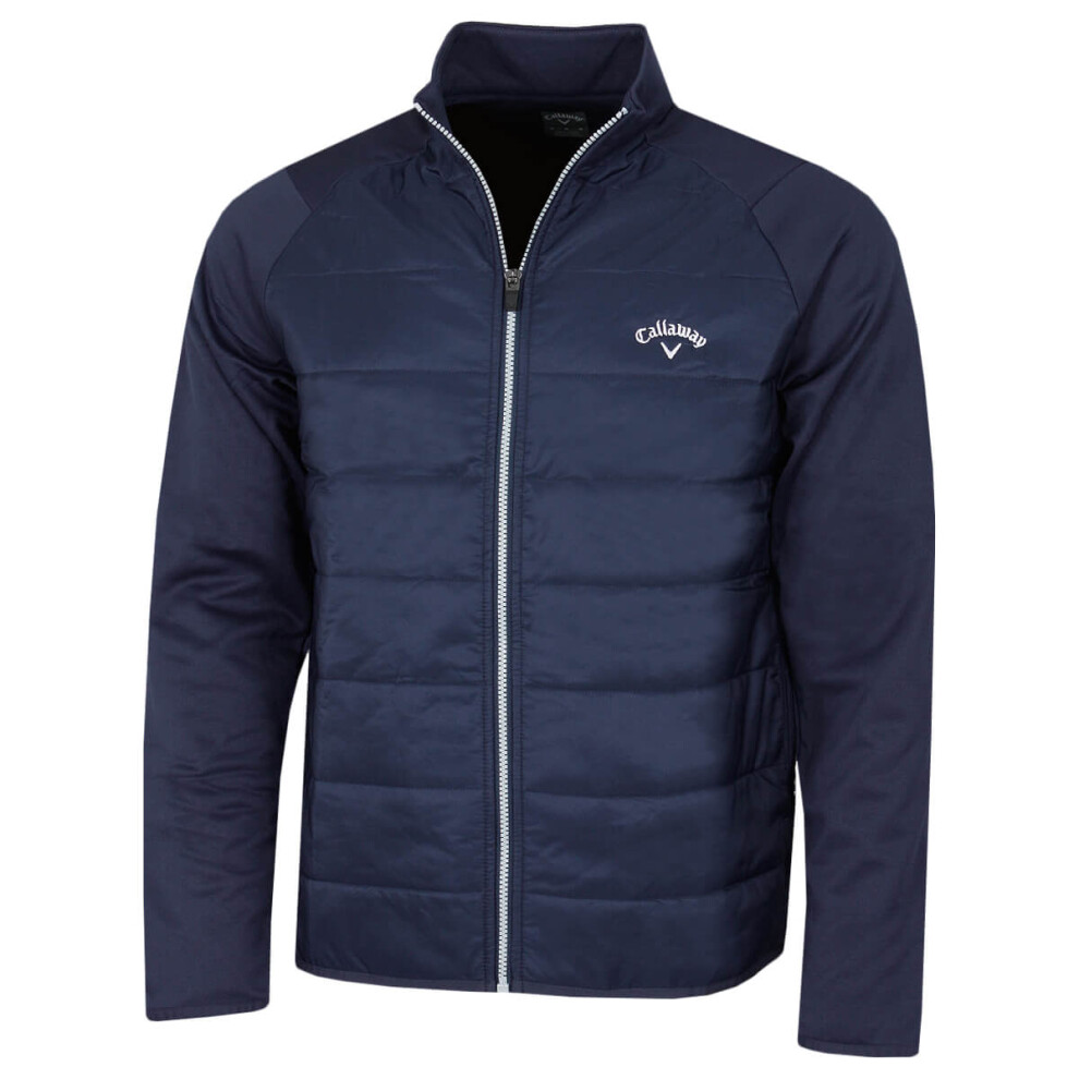 Callaway (L, Peacoat) Golf Mens 2021 Long Sleeve Mixed Media Full Zip Padded Chest Chevron