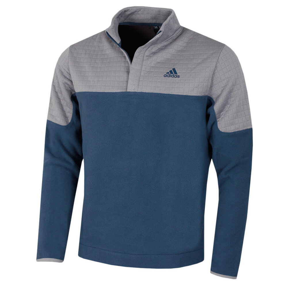 (S, Grey Three/Crew Navy) adidas Golf Mens 2023 Durable Water Repellent Colour Block 1/4 Zip Sweater