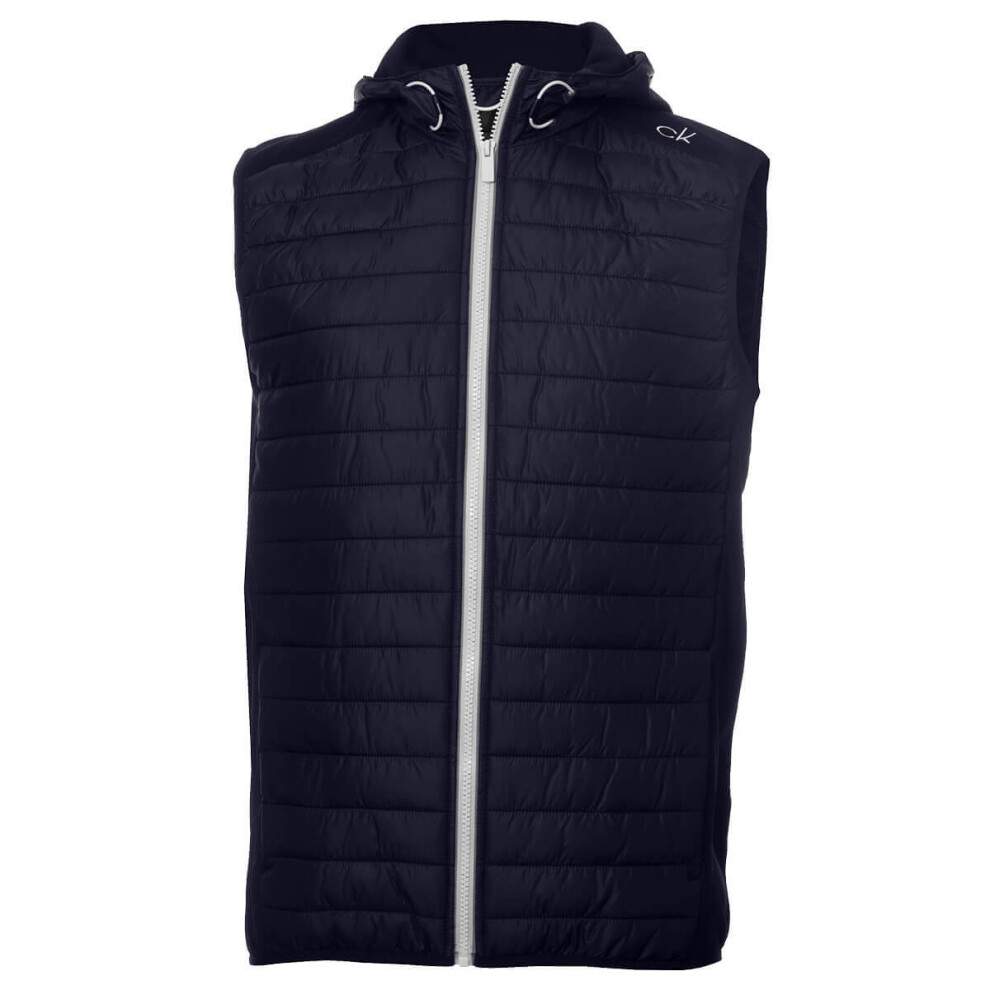 (L, Navy/Navy) Calvin Klein Mens Redwood Hooded Hybrid Lightweight Gilet