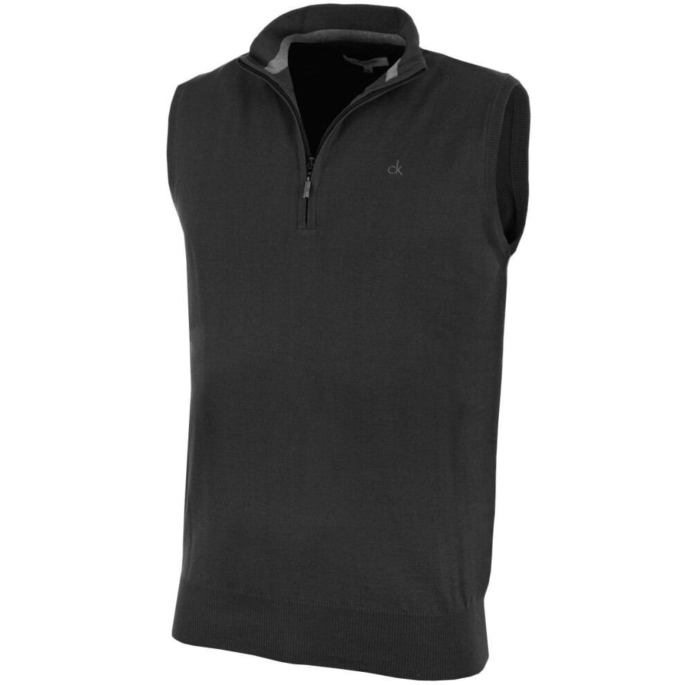 (L, Charcoal) Calvin Klein Golf Mens 2021 CK 1/4 Zip Sleeveless Sweater Vest