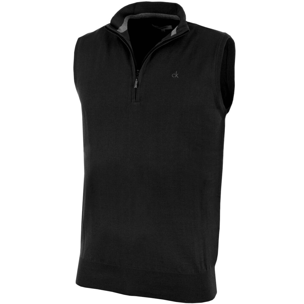 (M, Black) Calvin Klein Golf Mens 2021 CK 1/4 Zip Sleeveless Sweater Vest